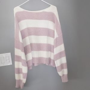 Striped lilac and ivory bubble sleeve sweater